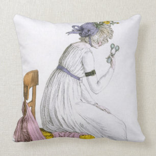 Lady wearing a negligee, from 'Costume Parisien', Throw Pillow