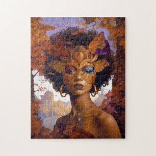Lady Wearing Mask Black Fantasy Art Jigsaw Puzzle