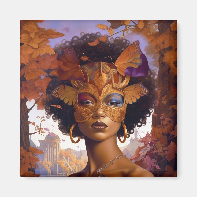 Lady Wearing Mask Black Fantasy Art Magnet (Front)