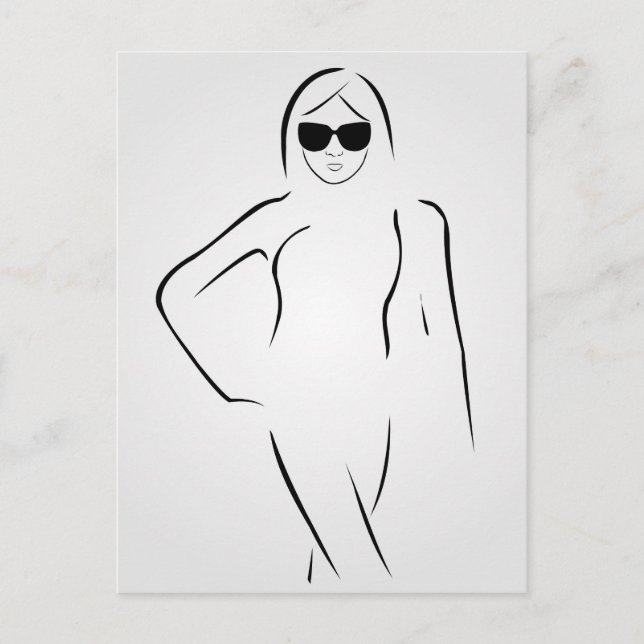 Lady wearing shades and swim suit postcard (Front)