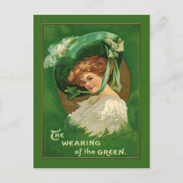 Lady Wears the Green for St Patrick Postcard (Front)
