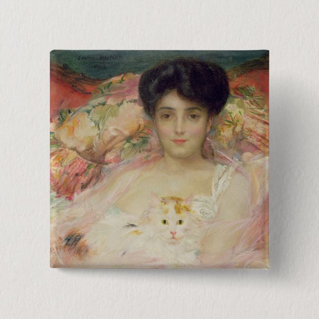 Lady with a Cat, 1904 2 Inch Square Button (Front)