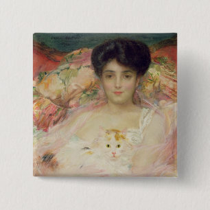 Lady with a Cat, 1904 2 Inch Square Button