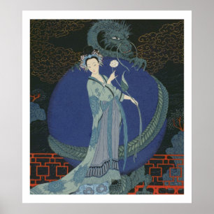 Lady with a Dragon (color litho) Poster