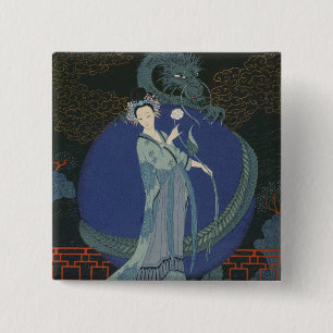 Lady with a Dragon (colour litho) 2 Inch Square Button