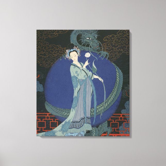 Lady with a Dragon (colour litho) Canvas Print (Front)