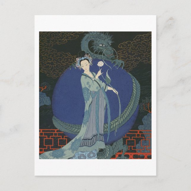 Lady with a Dragon (colour litho) Postcard (Front)