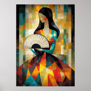 Lady with a Fan - Cubist masterpiece inspired Poster