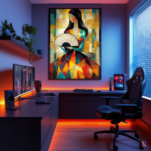 Lady with a Fan - Cubist masterpiece inspired Poster