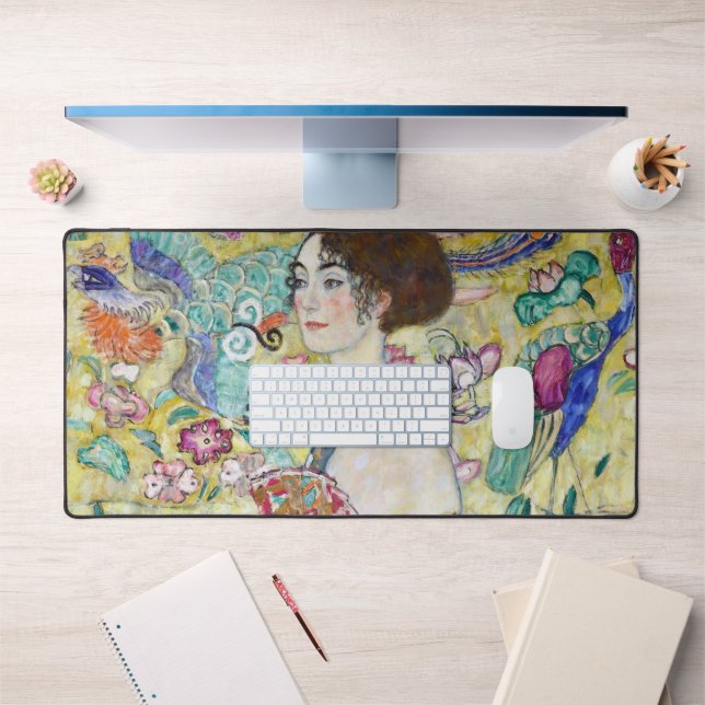 Lady with A Fan, Gustav Klimt Desk Mat (Office 1)