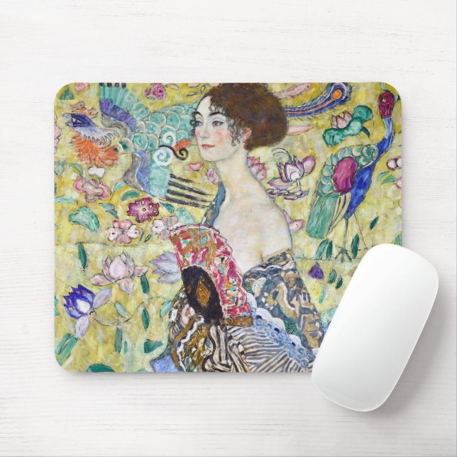 Lady with A Fan, Gustav Klimt Mouse Pad (With Mouse)