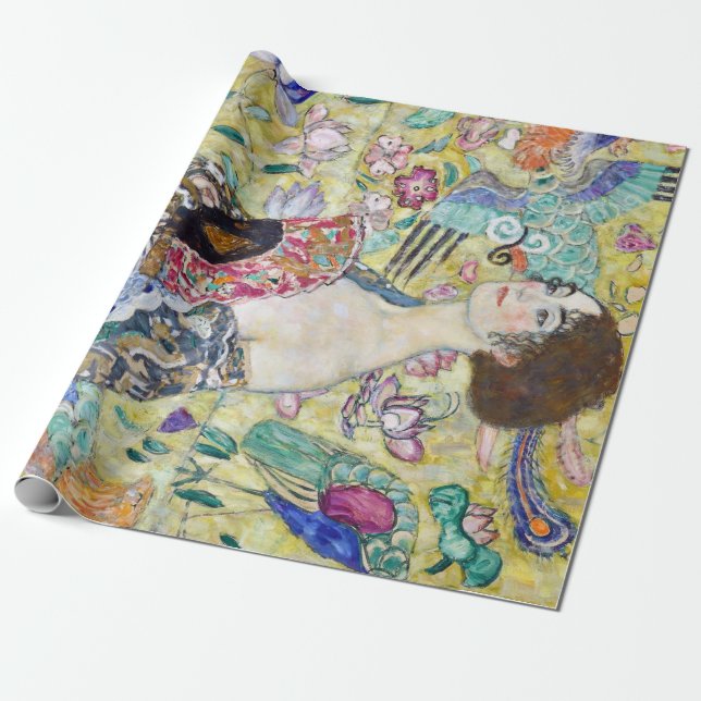 Lady with A Fan, Gustav Klimt Wrapping Paper (Unrolled)