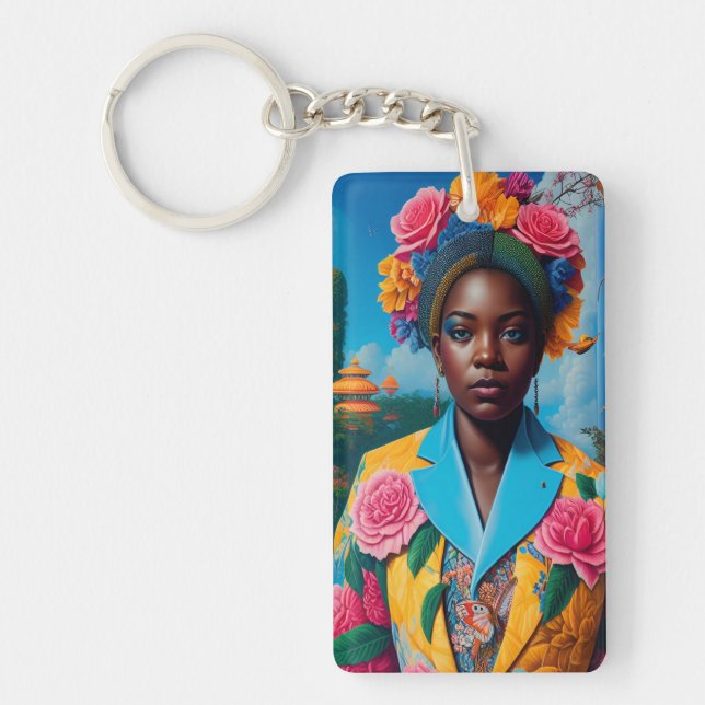 Lady with a floral suit jacket keychain (Front)