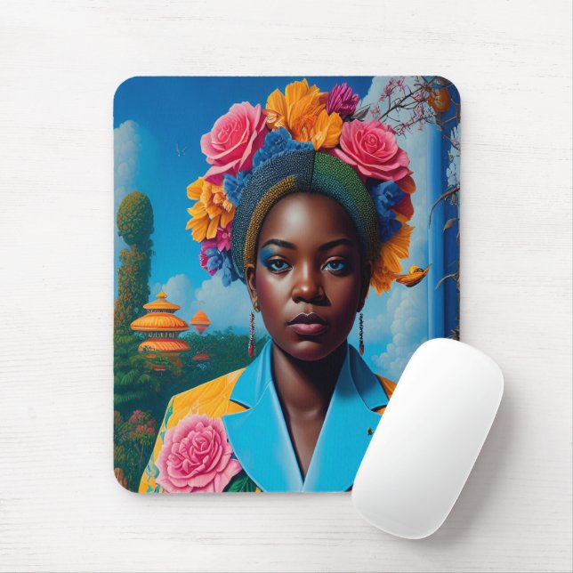 Lady with a floral suit jacket mouse pad (With Mouse)