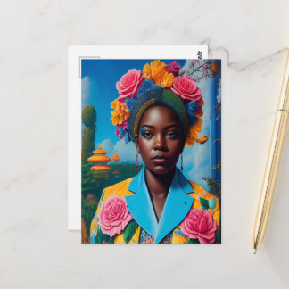 Lady with a floral suit jacket postcard