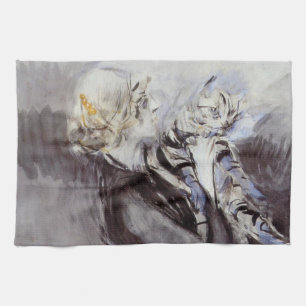 Lady with a Grey Cat (by Giovanni Boldini) Kitchen Towel