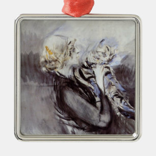 Lady with a Grey Cat (by Giovanni Boldini) Metal Ornament