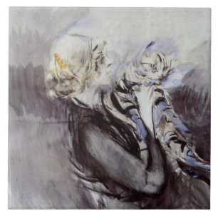 Lady with a Grey Cat (by Giovanni Boldini) Tile