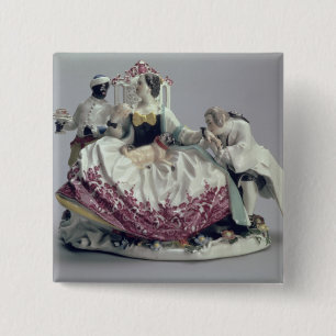 Lady with a lapdog, man and black servant, 1737 2 inch square button