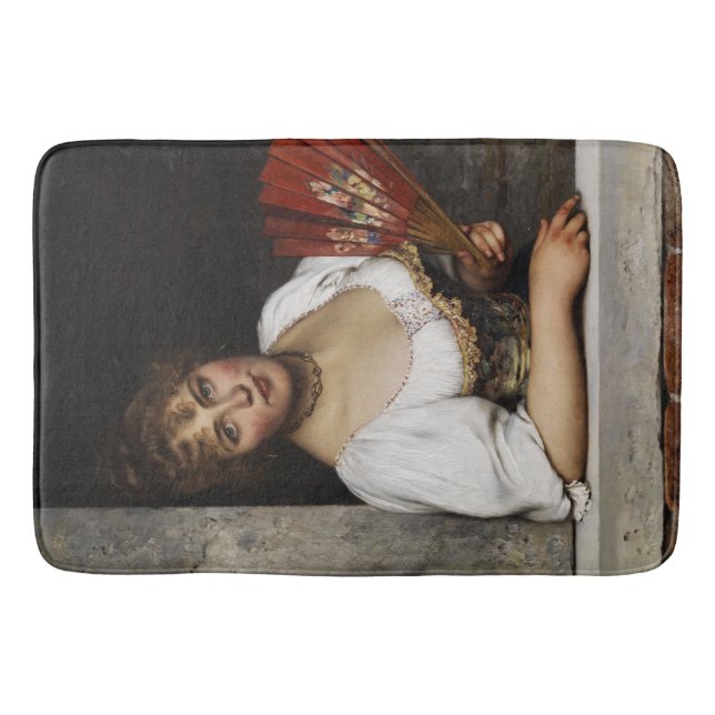 Lady with a Red Fan (by Eugene de Blaas) Bath Mat (Front)