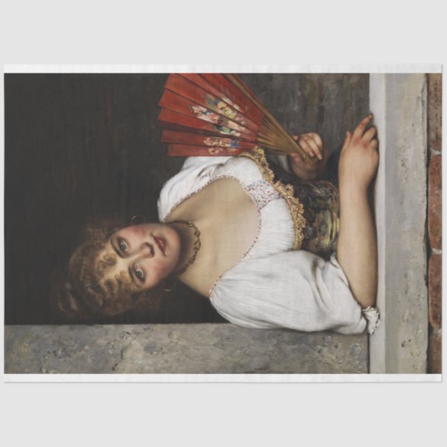 Lady with a Red Fan (by Eugene de Blaas) Tissue Paper (Front)