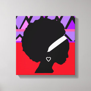 Lady with Afro Red and purple tribal print