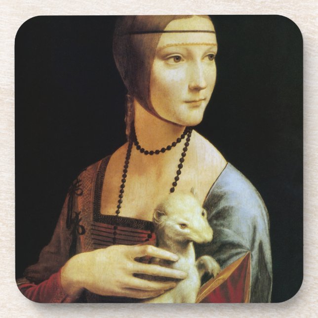 Lady with an Ermine by Leonardo da Vinci Coaster (Front)