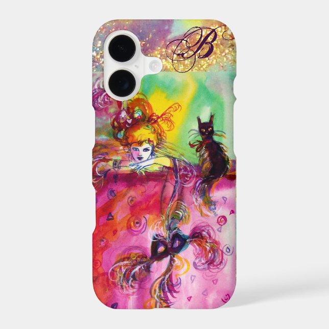LADY WITH BLACK CAT AND MASK Masquerade Monogram (Back)