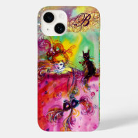 LADY WITH BLACK CAT AND MASK  Masquerade Monogram