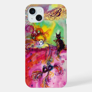 LADY WITH BLACK CAT AND MASK Masquerade Monogram iPhone 15 Plus Case