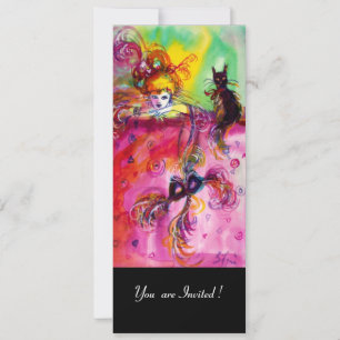 LADY WITH BLACK CAT /Mardi Gras Masquerade Party Invitation