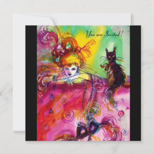 LADY WITH BLACK CAT /Mardi Gras  Masquerade Party Invitation
