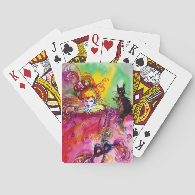 LADY WITH BLACK CAT Venetian Masquerade Playing Cards (Back)
