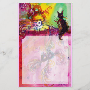 LADY WITH BLACK CAT / Venetian Masquerade Stationery