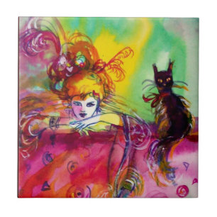 LADY WITH BLACK CAT / Venetian Masquerade Tile
