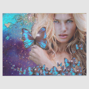 LADY WITH BLUE BUTERRFLY Beauty in Nature Tissue Paper