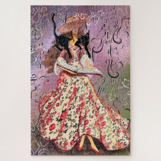 Lady with Book Vintage Drawing Fantasy Fairytale Jigsaw Puzzle (Vertical)