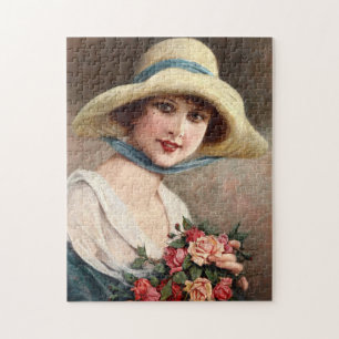 Lady With Bouquet Of Roses_GC - Jigsaw Puzzle