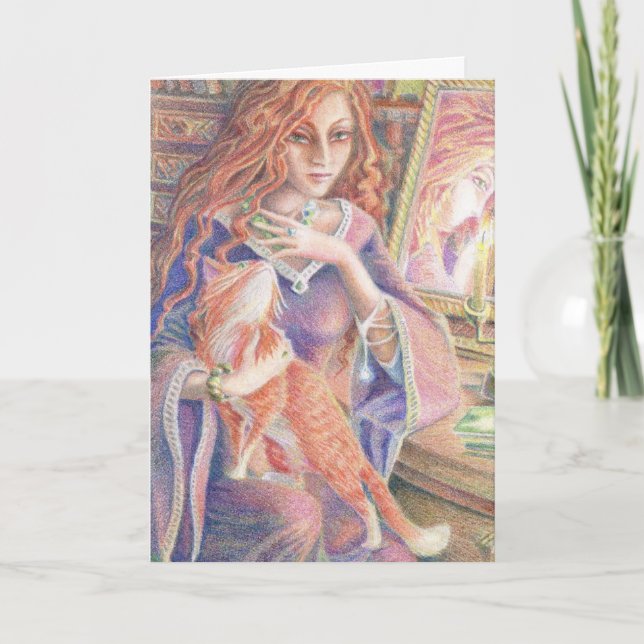 LADY WITH CAT BIRTHDAY GREETING CARD (Front)