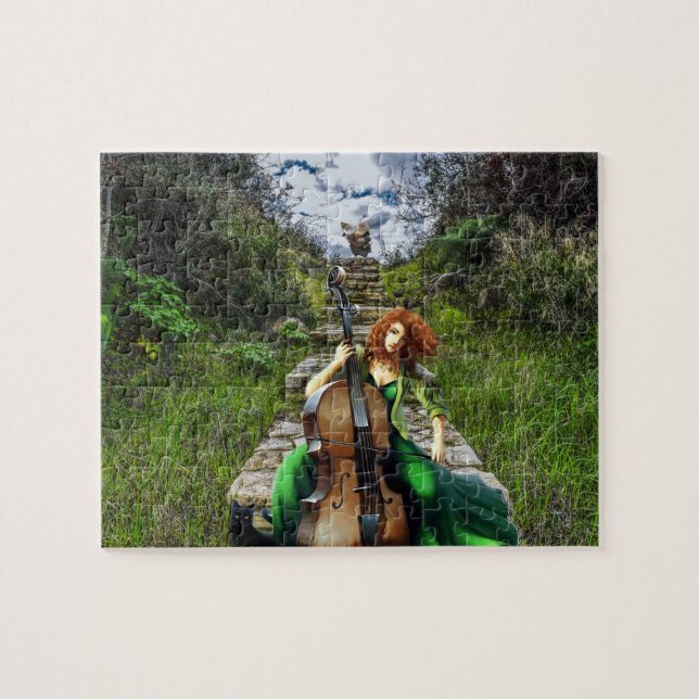 LADY WITH CELLO FANTASY NATURE ART JIGSAW PUZZLE (Horizontal)