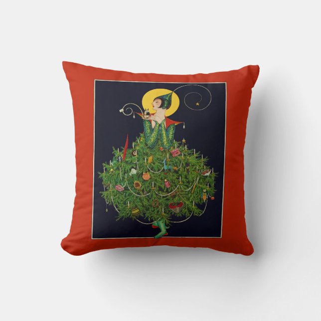 LADY WITH CHRISTMAS GIFTS ART DECO BEAUTY FASHION THROW PILLOW (Front)