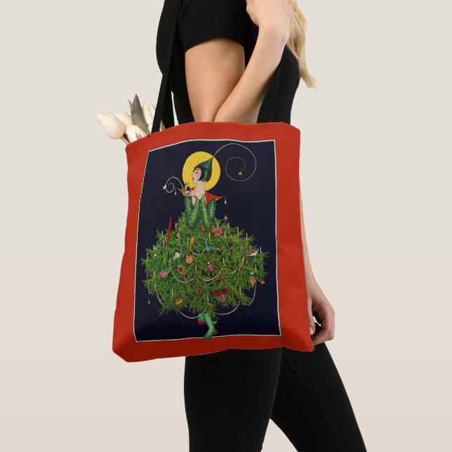LADY WITH CHRISTMAS GIFTS ART DECO BEAUTY FASHION  TOTE BAG (Close Up)