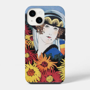 Lady with Chrysanthemum Flowers ,Black iPhone 14 Case
