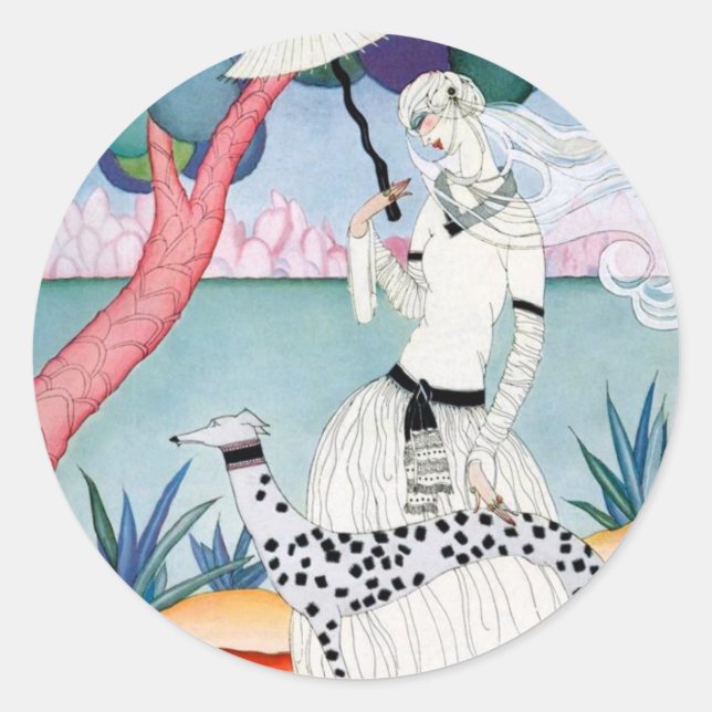 Lady with Dalmatian Dog - Helen Dryden Classic Round Sticker (Front)