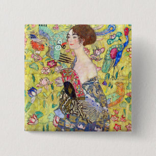 Lady with fan by Gustav Klimt 2 Inch Square Button