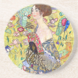 Lady with Fan by Gustav Klimt, Vintage Japonism Coaster