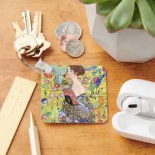 Lady with Fan by Gustav Klimt, Vintage Japonism Keychain