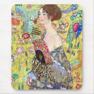 Lady with Fan by Gustav Klimt, Vintage Japonism Mouse Pad