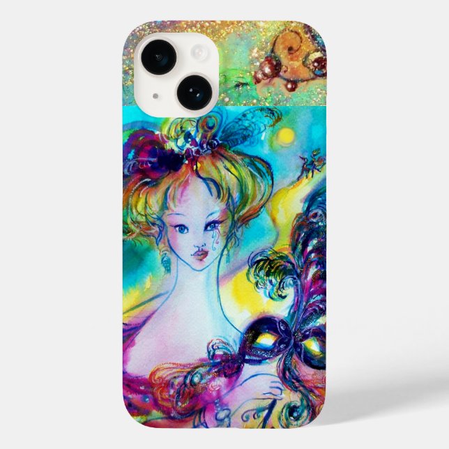 LADY WITH FEATHERED MASK Venetian Masquerade Night Case-Mate iPhone Case (Back)