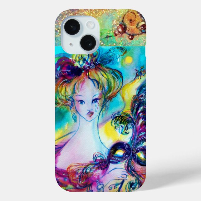 LADY WITH FEATHERED MASK Venetian Masquerade Night Case-Mate iPhone Case (Back)